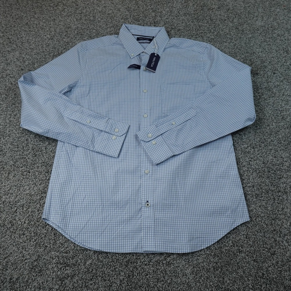 NEW Nautica Shirt Mens M Blue Check Long Sleeve Button Down Dress Casual Preppy